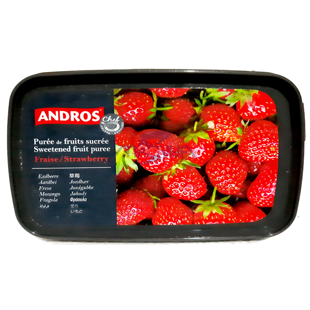 Andros Frozen Sweetened Strawberry Puree 1 Kg